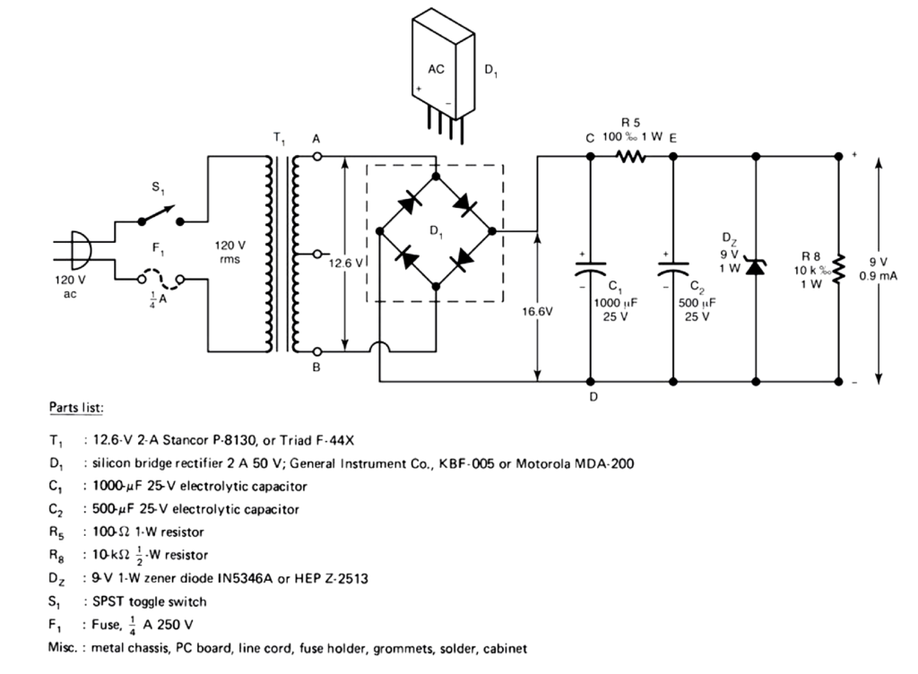 Schematic of 9 Volt Power Supply